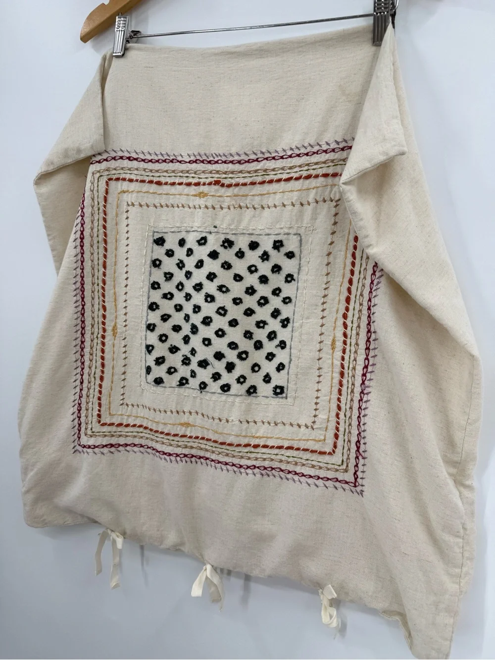 Anthropologie Embroidered Cotton Linen Euro Sham Cover | Natural | 26”x26”